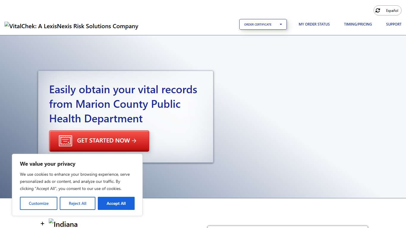 Marion County Public Health Department (IN) Order Certificates - VitalChek